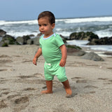 Short Sleeve Bodysuit in Grass Green with Blue