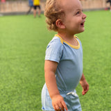 Short Sleeve Bodysuit in Chambray Blue with Yellow