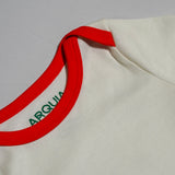Long Sleeve Bodysuit in White with Engine Red