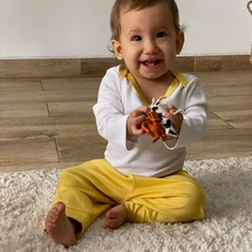 Happy Baby in Yellow and White Arquia Outfit