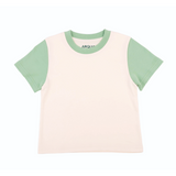 Kids Colorblock Tee in White with Grass Green