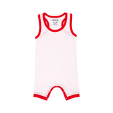 Cotton Romper in White with Engine Red