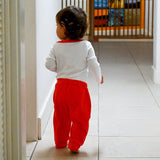 Long Sleeve Bodysuit in White with Engine Red