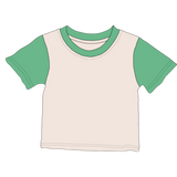 Kids Colorblock Tee in White with Grass Green
