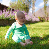 Cozy Comfort Bundle: Long Sleeve Bodysuits + Jogger Pants in Grass Green with Blue