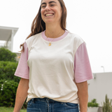 Adult Colorblock Tee White with Pink