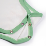 Arquia Long Sleeve Baby Onesie White with Grass Green Close Up Buttons Peruvian Pima Cotton