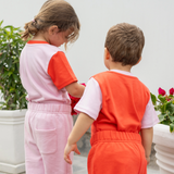 Kids Contrast Tee Pink with Engine Red