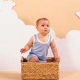 Cotton Romper in Chambray Blue with White