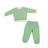 Grass Green | Green children's outfit with long-sleeve top and pants on a white background