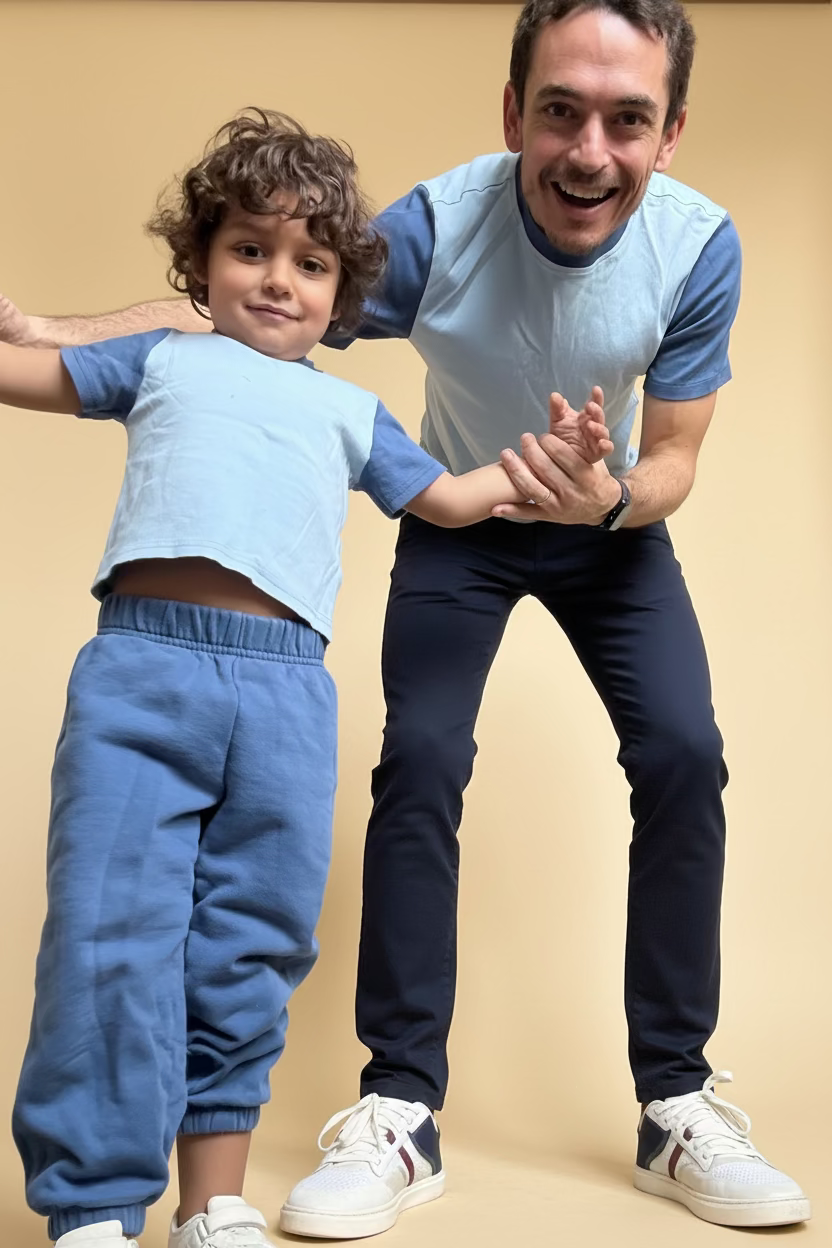 Light Blue with Navy Blue | Man and child in matching blue 