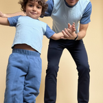 Light Blue with Navy Blue | Man and child in matching blue 