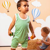 Cotton Romper in Grass Green with White