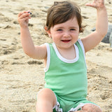 Cotton Romper in Grass Green with White