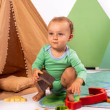 Long Sleeve Onesie in Grass Green with Blue