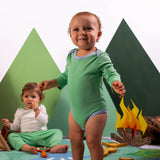 Long Sleeve Onesie in Grass Green with Blue