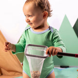 Long Sleeve Onesie in Grass Green with Blue
