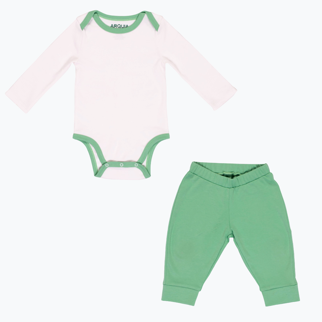 Cozy Comfort Set: Long Sleeve Bodysuit and Cotton Jogger Pants in Green