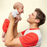 White with Engine Red | Dad holding baby matching in red and white tshirt and bodysuit peruvian pima cotton