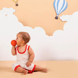 Cotton Romper in White with Engine Red