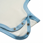 White with Light Blue | Hassle free snap closures for easy changing onesie