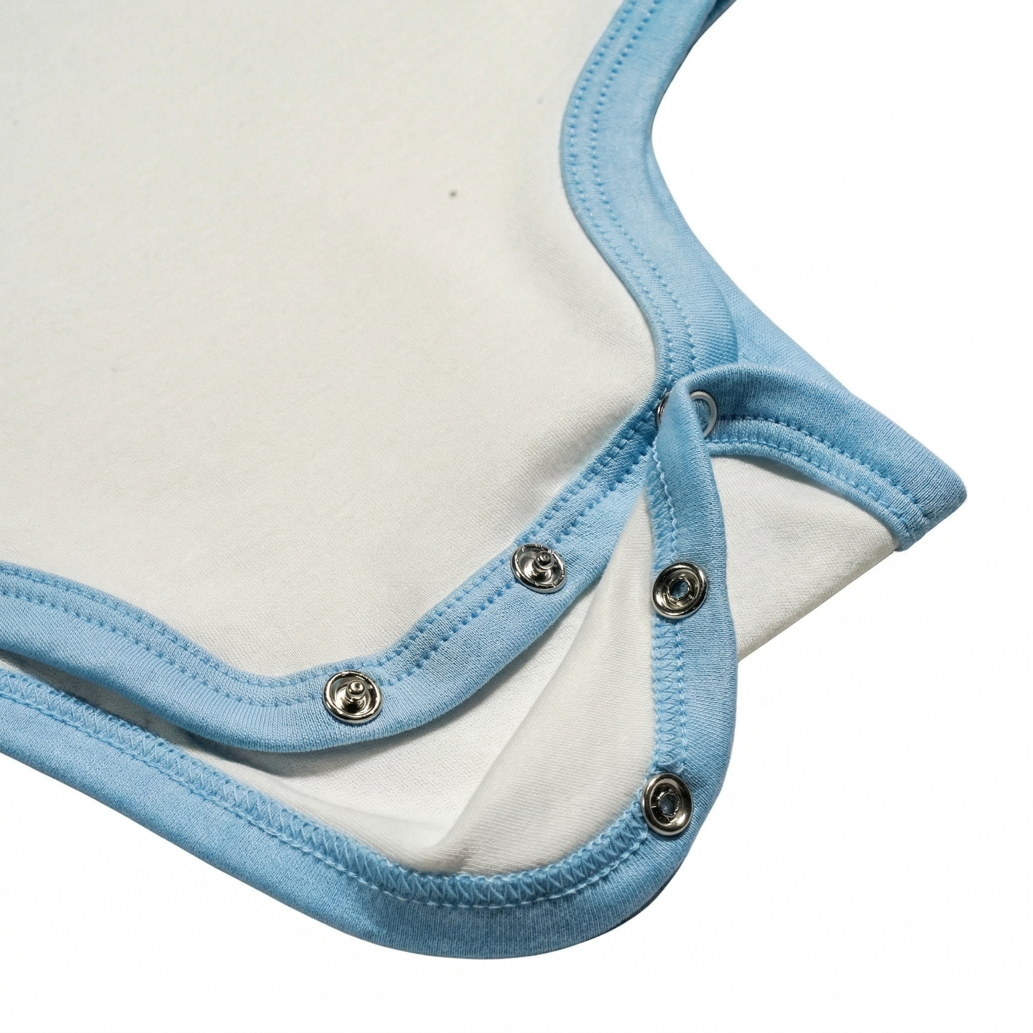 White with Light Blue | Hassle free snap closures for easy changing onesie