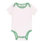 White with Grass Green | Arquia Short sleeve baby onesie in Peruvian Pima cotton