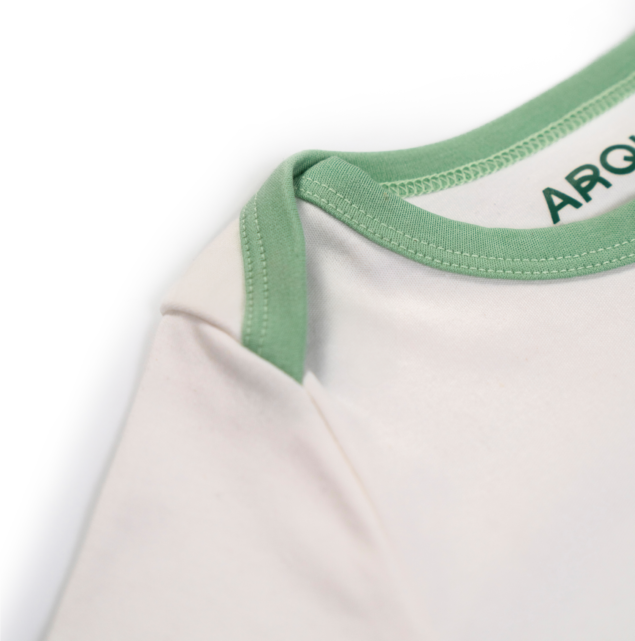 White with Grass Green | Arquia Short sleeve baby onesie in Peruvian Pima cotton
