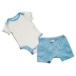 Sunny Day Set: Short Sleeve bodysuit and Shorts in blue made of 100% peruvian pima cotton