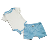 Sunny Day Set: Short Sleeve bodysuit and Shorts in blue made of 100% peruvian pima cotton