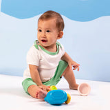 Baby wearing Sunny Day Set: 100% Peruvian Pima Cotton Short Sleeve Bodysuit and Shorts in Green