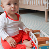 Long Sleeve Onesie in White with Engine Red