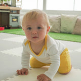 Long Sleeve Onesie in White with Misted Yellow