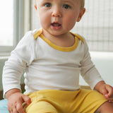 Long Sleeve Onesie in White with Misted Yellow
