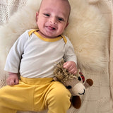 Long Sleeve Onesie in White with Misted Yellow