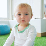 Long Sleeve Onesie in White with Grass Green