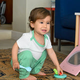 Short Sleeve Onesie in White with Grass Green