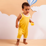 Cotton Romper in Misted Yellow with White