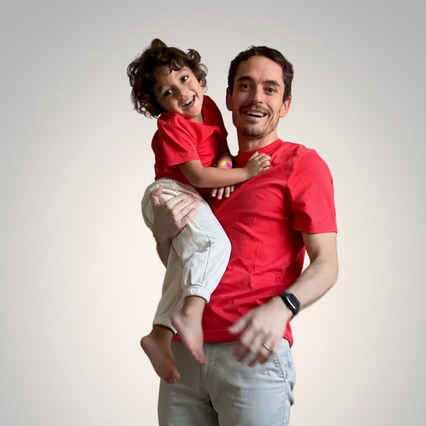 Engine Red | Man and child in a matching red shirt